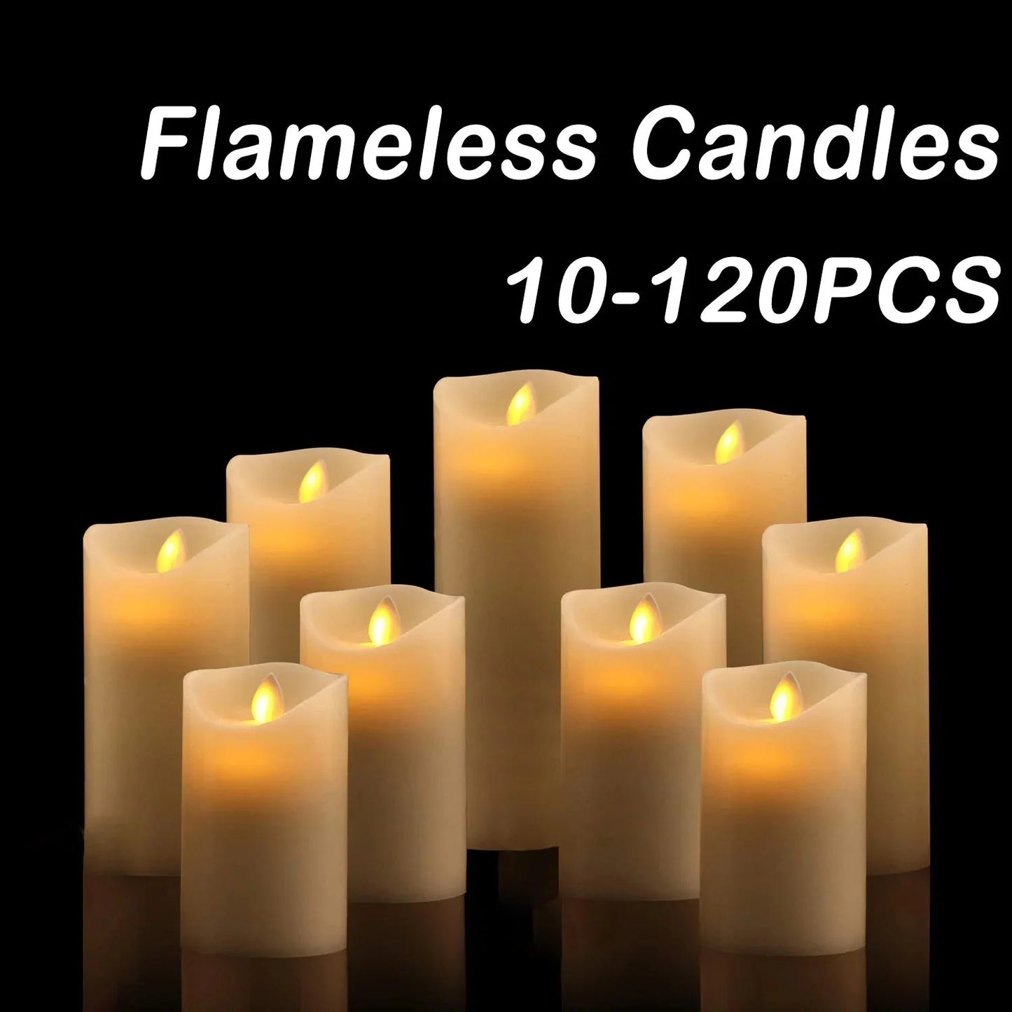 10-120pcs Flameless LED Flickering Pillar Candles – Battery-Operated, Safe, and Reusable for Weddings, Parties, and Home Décor